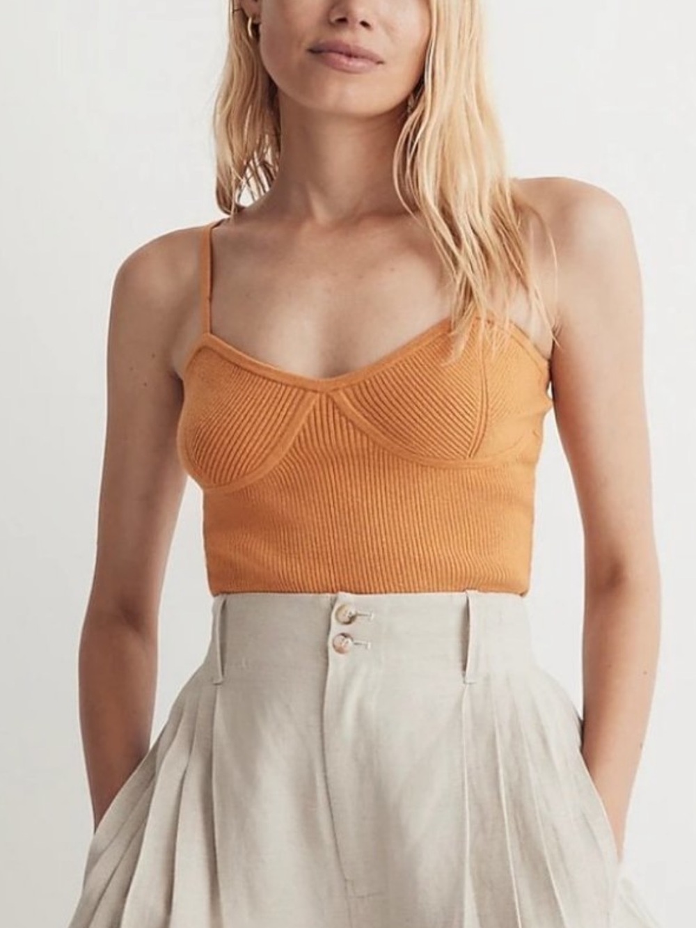 Madewell Ribbed Knit Crop Tank in Mustard Orange